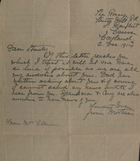 3. Letter from Sapper Ellison's mother. 3. Letter from Sapper Ellison's mother.