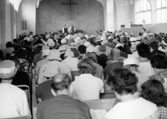 The church was packed for the dedication service, 17th July 1964.  The music was played by Ina Osborne on the new organ.