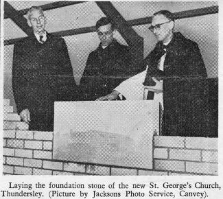 Fred Wright, church Warden, Rev'd. Carlos and Archdeacon lay the foundation stone.