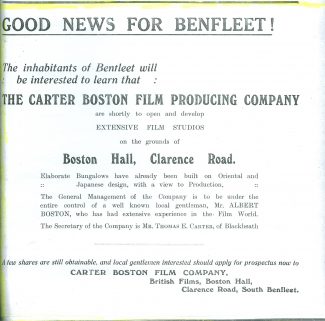 Advert in the Benfleet Weekly Gazette dated 5th October 1928