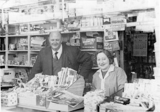 My Mum & Dad (Joan Frederica Sands and Frederick Thomas Peace Sands) standing in the shop which was called Hopes Green Stores, 209 High Road. c. 1968 | Stephanie File