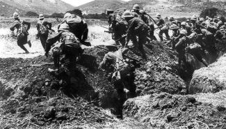 The Royal Naval Division during an exercise before the Battle of Gallipoli, 1915 The Royal Naval Division during an exercise before the Battle of Gallipoli, 1915 | This is created by the Government of the United Kingdom