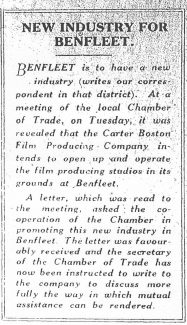 Report of letter to the Benfleet Chamber of Trade | The Southend Times 5th October 1928