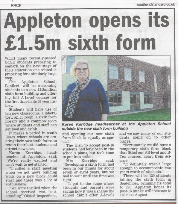 Appleton School Opens New 6th Form Appleton School Benfleet