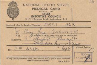 Medical Card for Mary Garnham, signed by Dr T Wilks | John Garnham