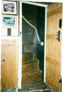 Stairwell, with traditionally reefed rope bannister rail. Stairwell, with traditionally reefed rope bannister rail.