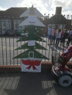 Christmas tree showing fund raising total, September 2018. As money was raised the next branch would be painted total £4000.