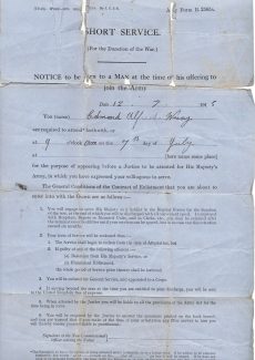 A.E. Wray WW1 Joining up documents front A.E. Wray WW1 Joining up documents front | Janet Walden