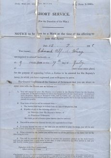 A.E. Wray WW1 Joining up documents front | Janet Walden