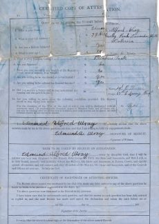A.E. Wray WW1 Joining up documents back A.E. Wray WW1 Joining up documents back | Janet Walden