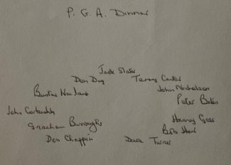 BHGC members attending a PGA Dinner at The Grosvenor Hotel in the 1980s - Reverse of photo showing names | Jill Hair